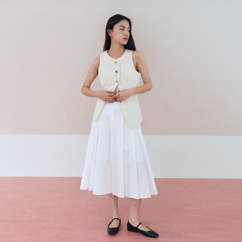 Tailored Cotton Blended Vest_Cream