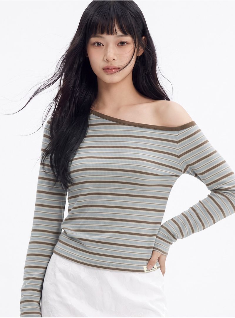 STRIPE OFF-SHOULDER TOP [MINT]