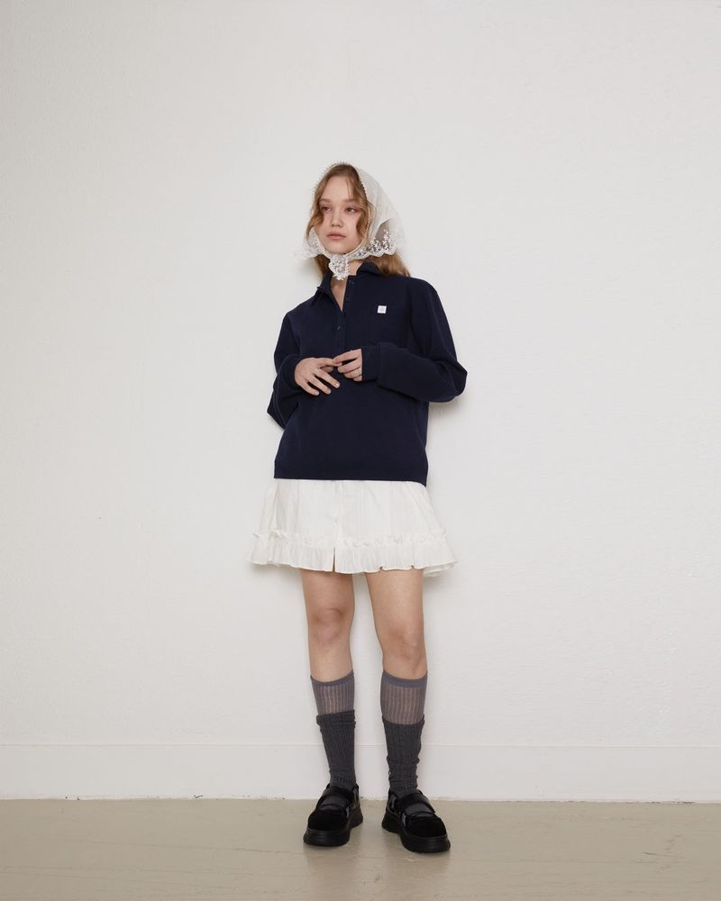 Frill 8 button pk shirt / navy