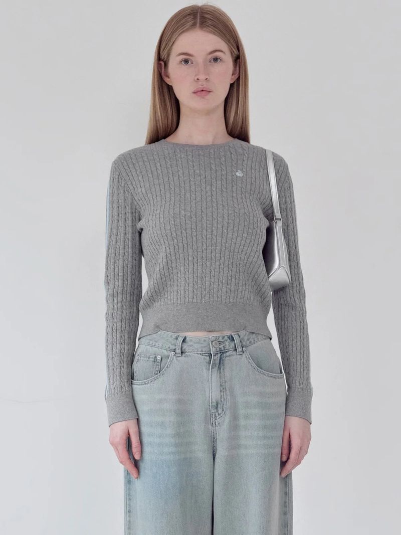 KIRSH（キルシー）の「KIRSH PLAIN LINE POINT CABLE KNIT - GRAY （Tops）」