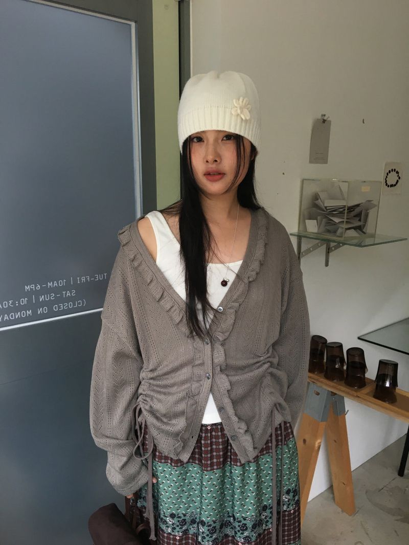 Punch Shirring Ruffle Cardigan (3color)