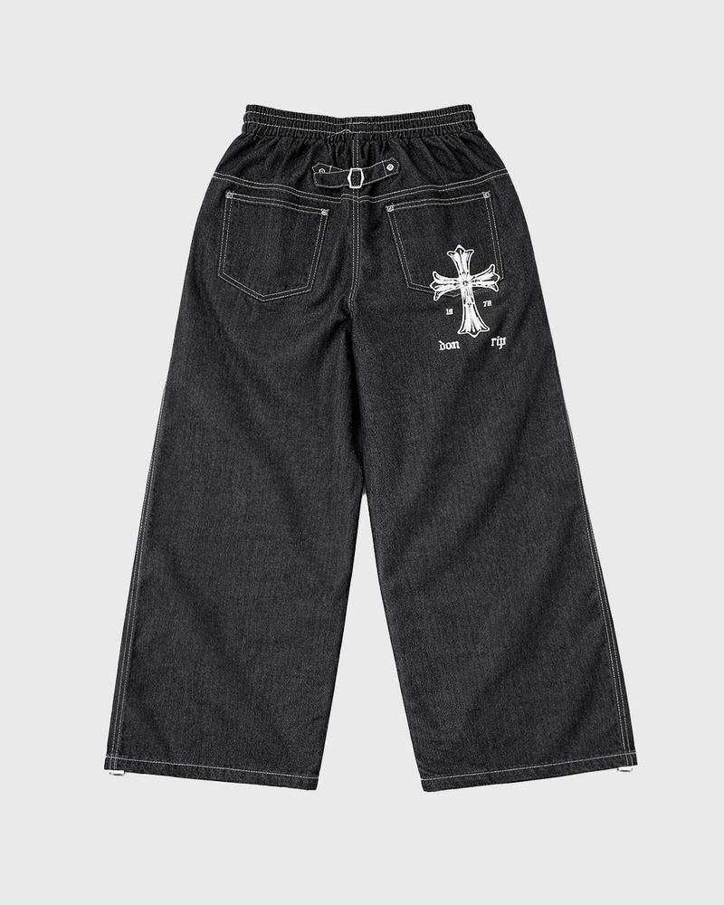 Bone Cross Stud Wide Denim Pants