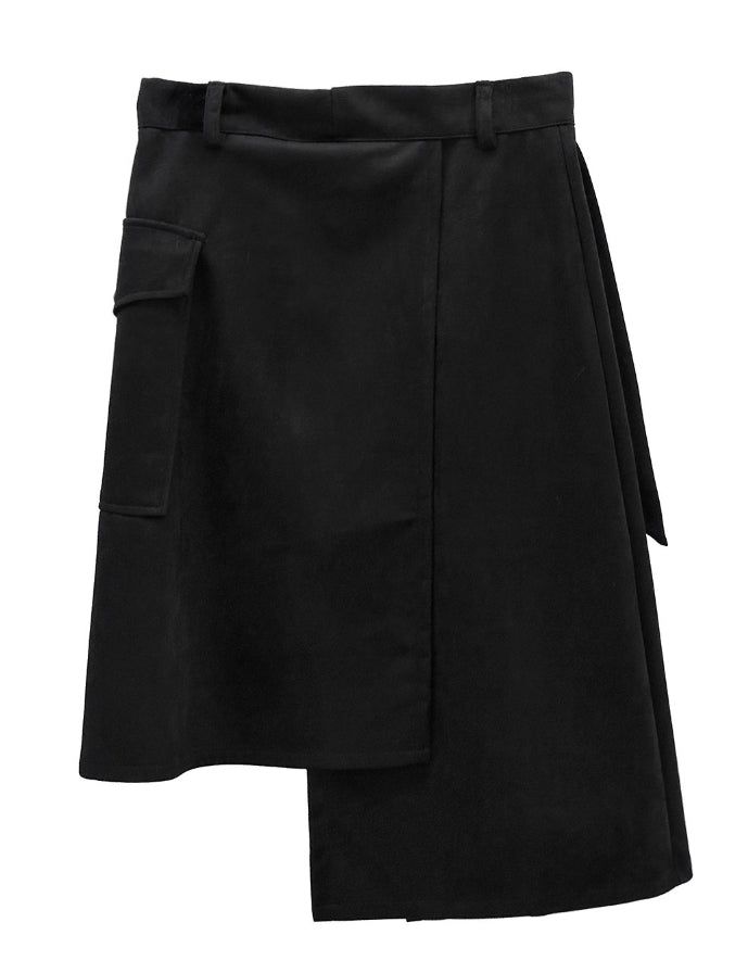 Suede Pocket Wrap Skirt