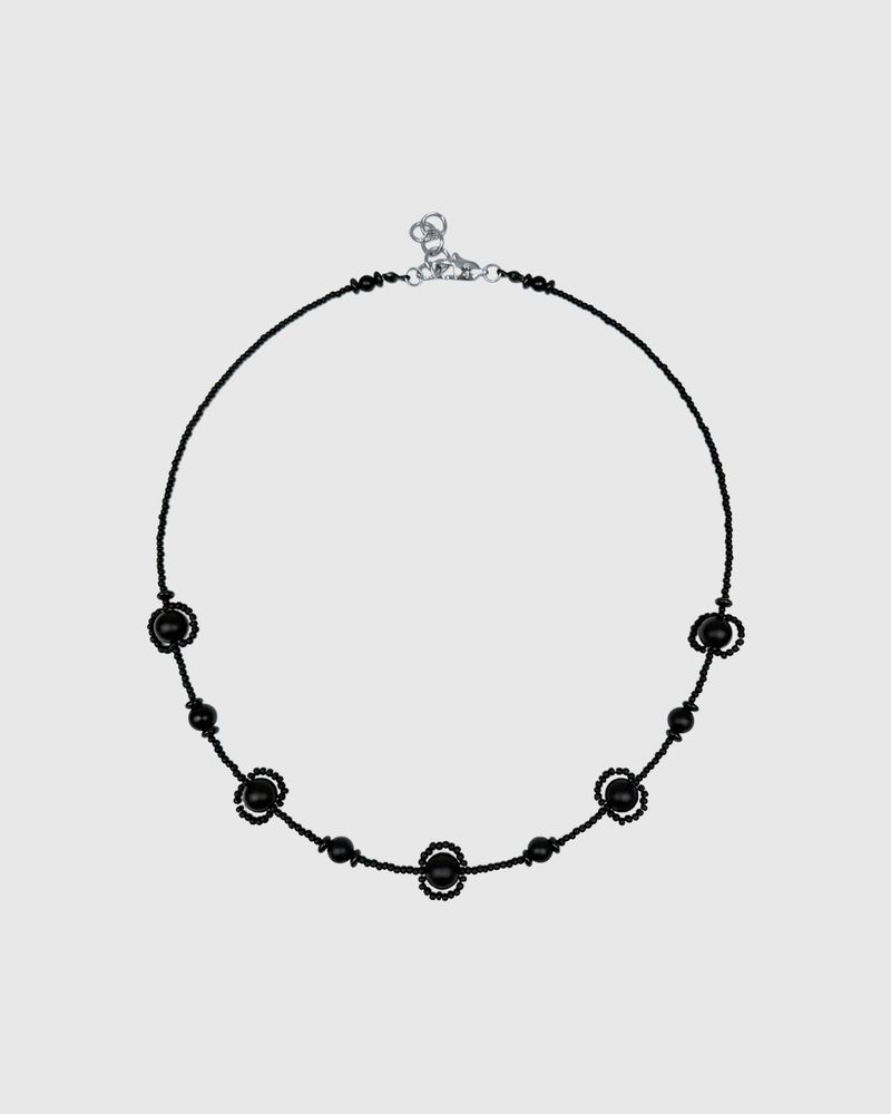 Onyx linked pattern necklace - long