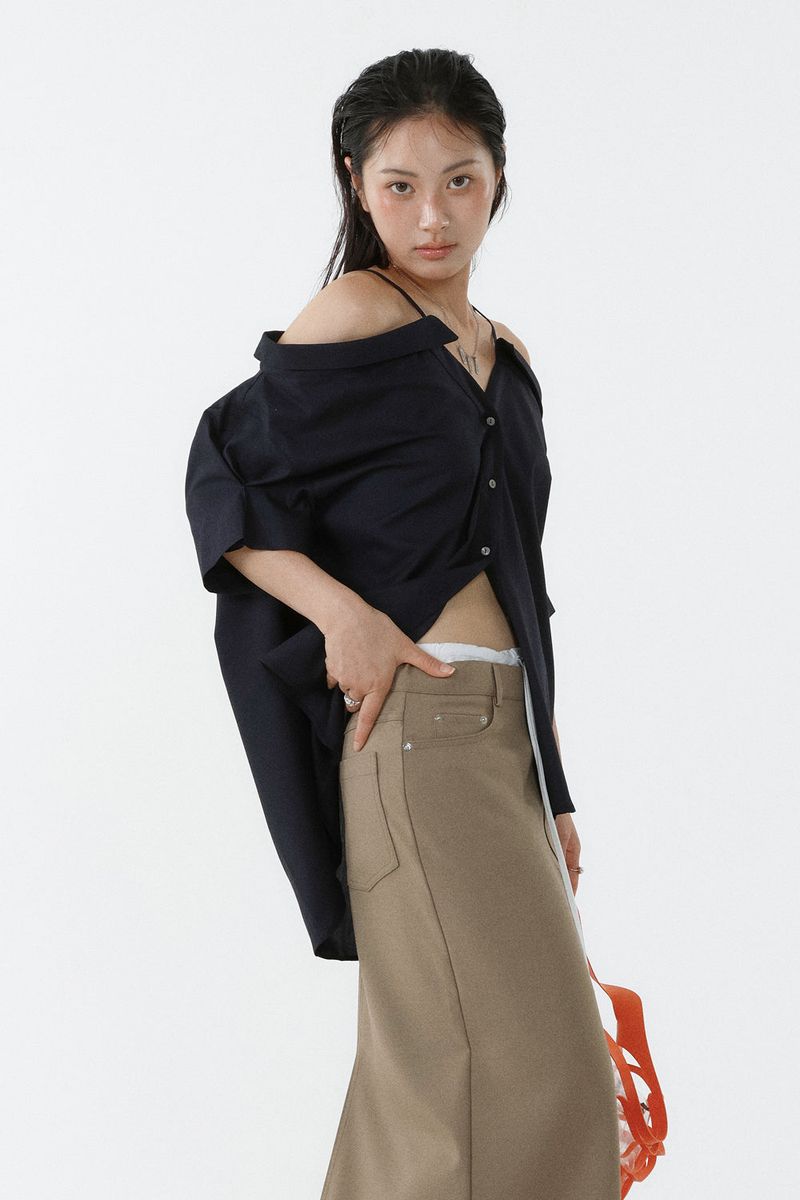 LOOSE OFF-SHOULDER SHIRT_NAVY