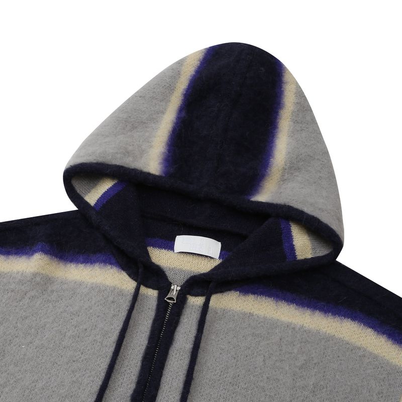 EEERRR Stripe brushed wool knit hoodie zip-up (Navy)