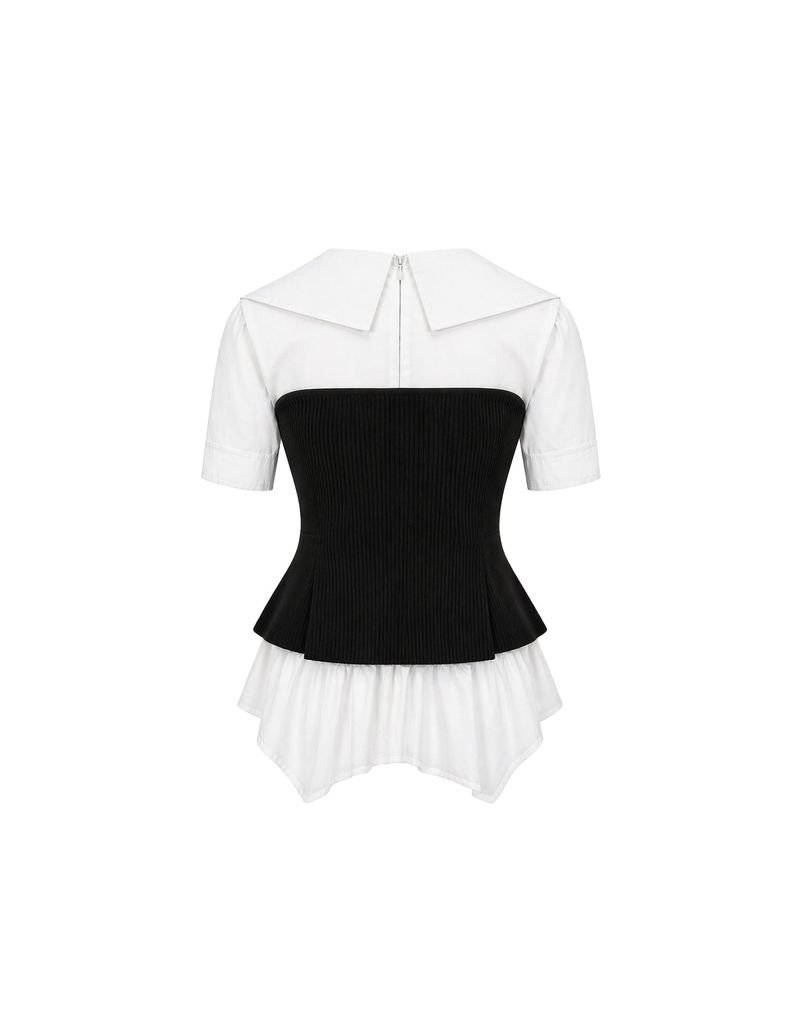 Julie Ribbed Button Bustier Layered Blouse White