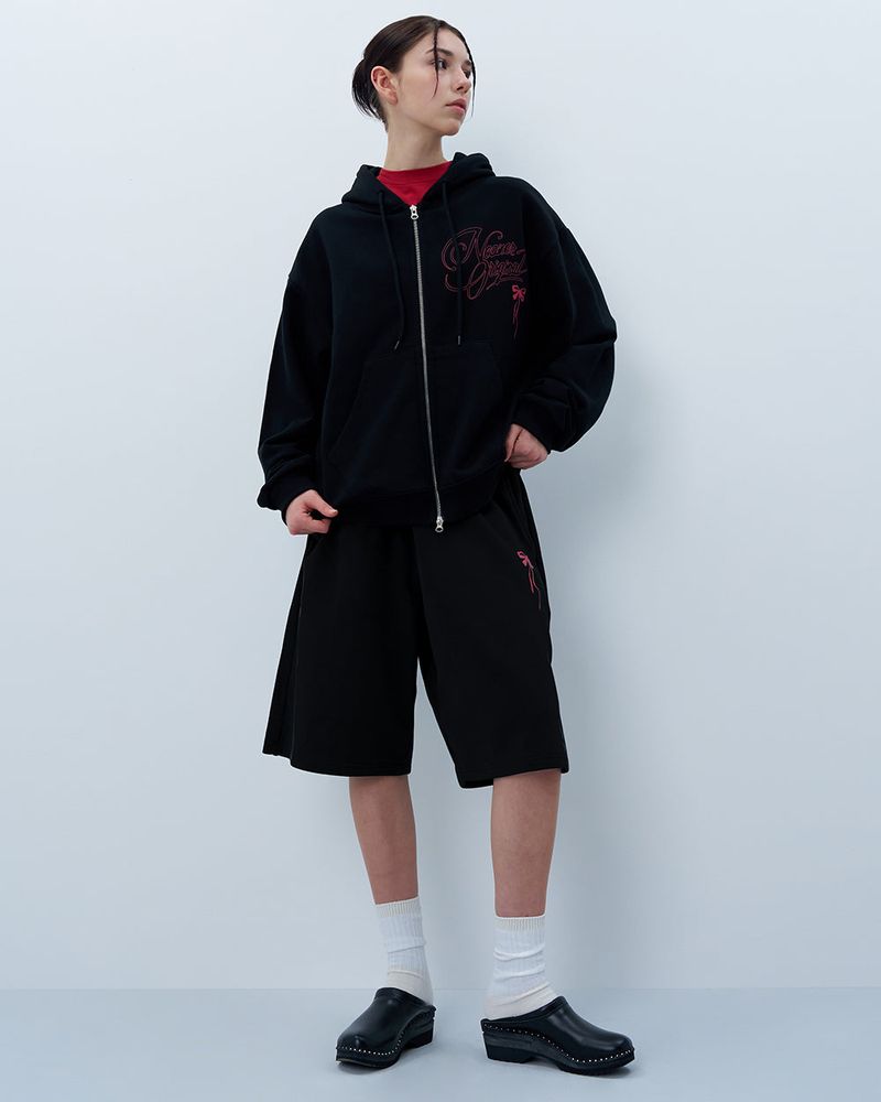 PINK RIBBON LOGO HOODIE ZIPUP-BLACK