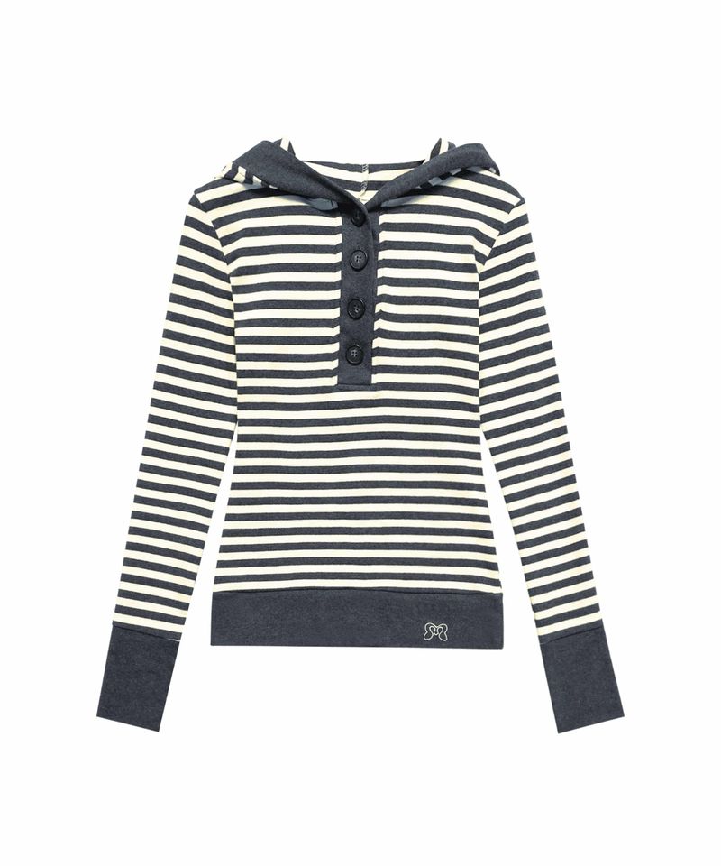STRIPE LINE HOODIE T-SHIRT CHARCOAL