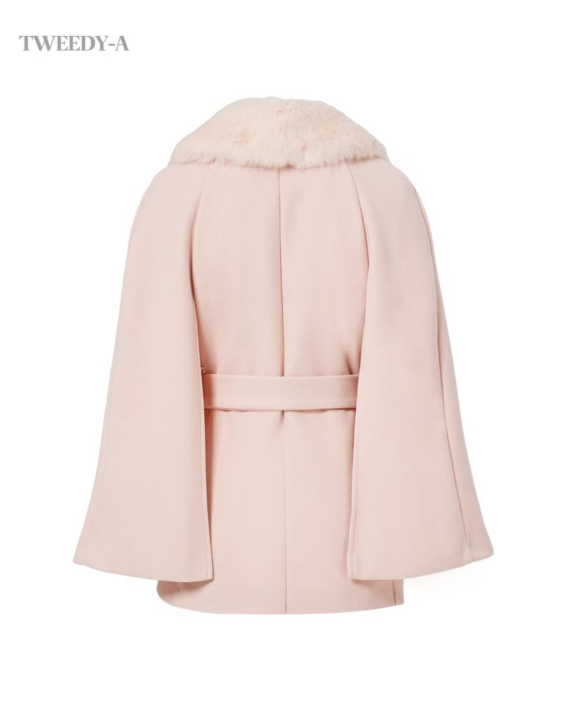 Dream fur collar belted double button quilted half single coat