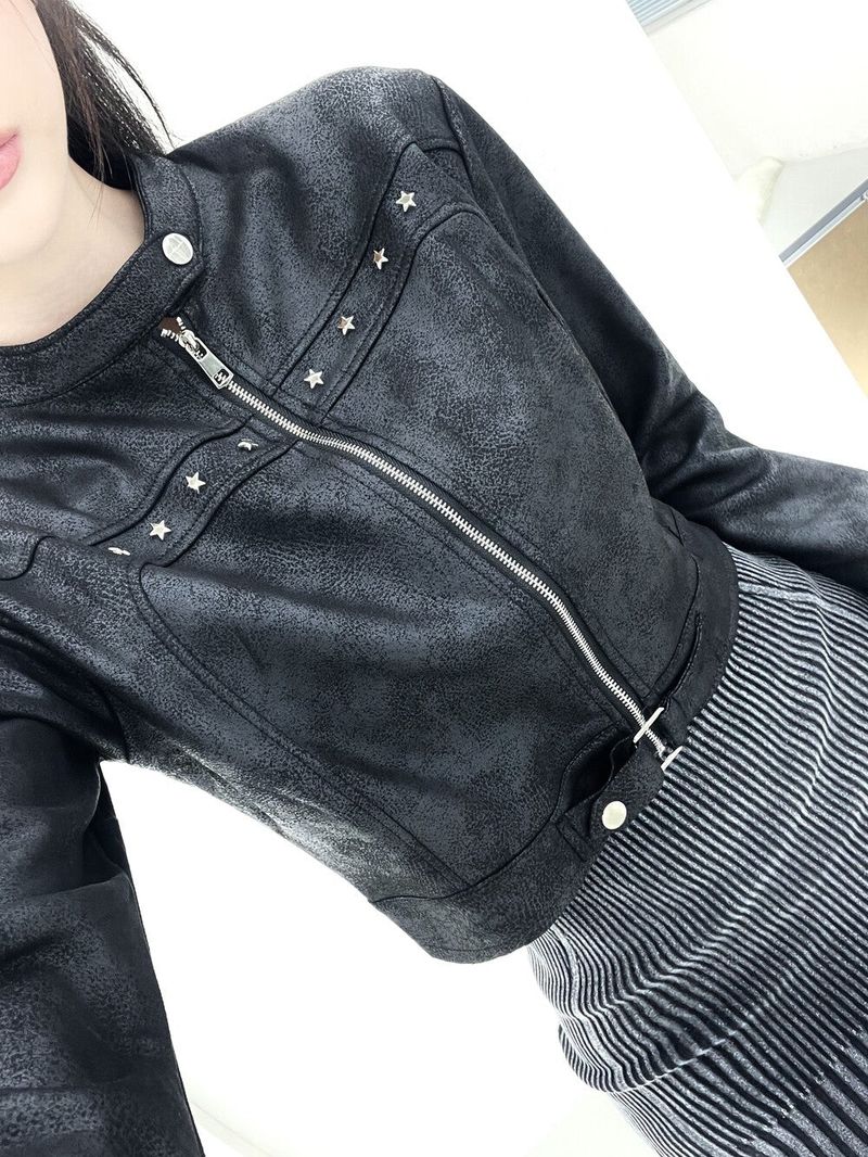 1059. Star stud suede crop jk (2color)