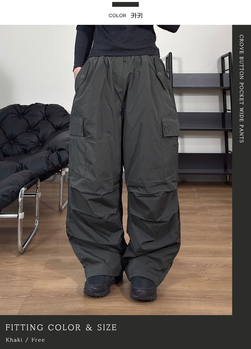 Cropped Button Pocket Wide Pants