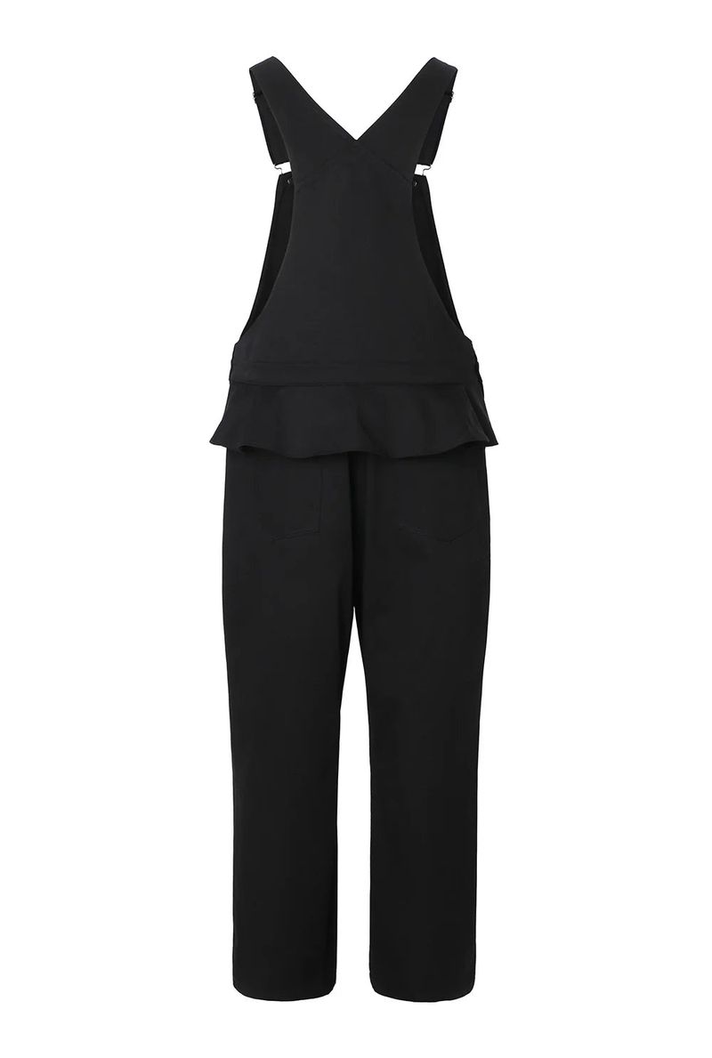 Frill baggy overalls - black
