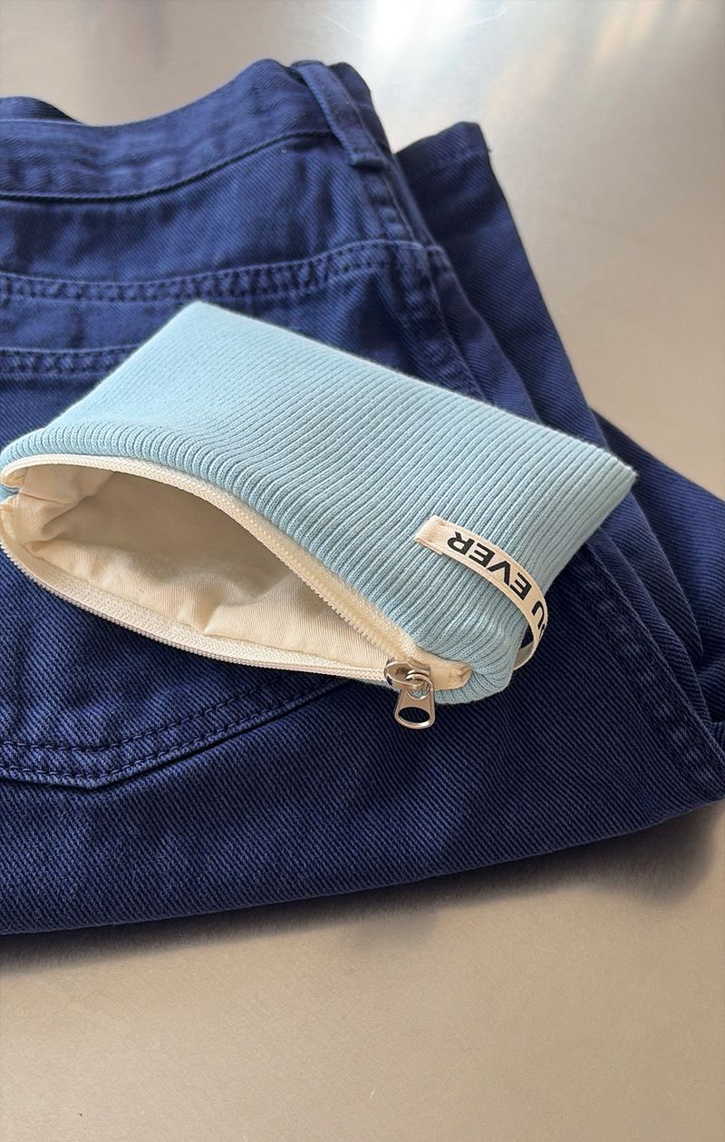 Ribbed flat pouch - sky blue , S size