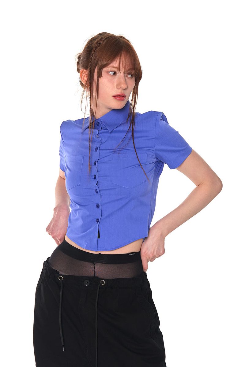 SLIM LINE CROP SHIRTS (BLUE)