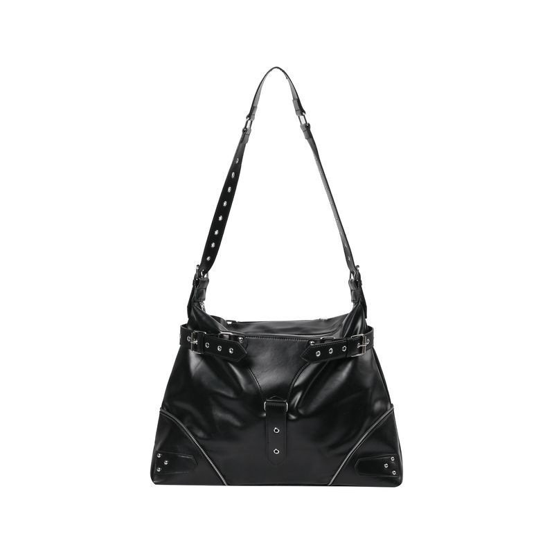 NIV ZIPPER POINT BELTED LEATHER SHOULDER BAG UNISEX