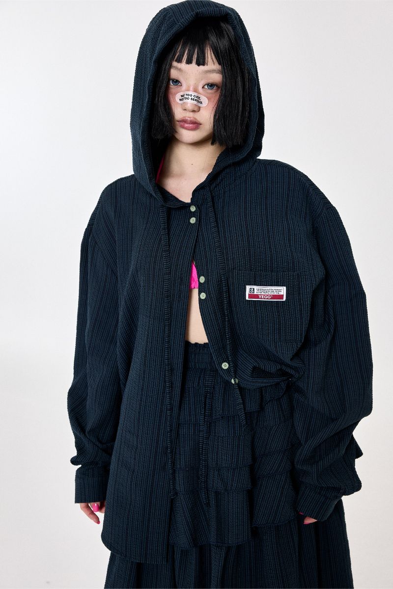 チェックフーディシャツNavy
