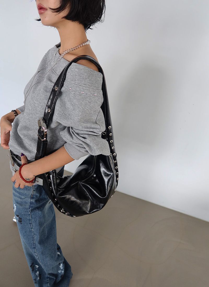 Ball stud off-shoulder sweatshirt