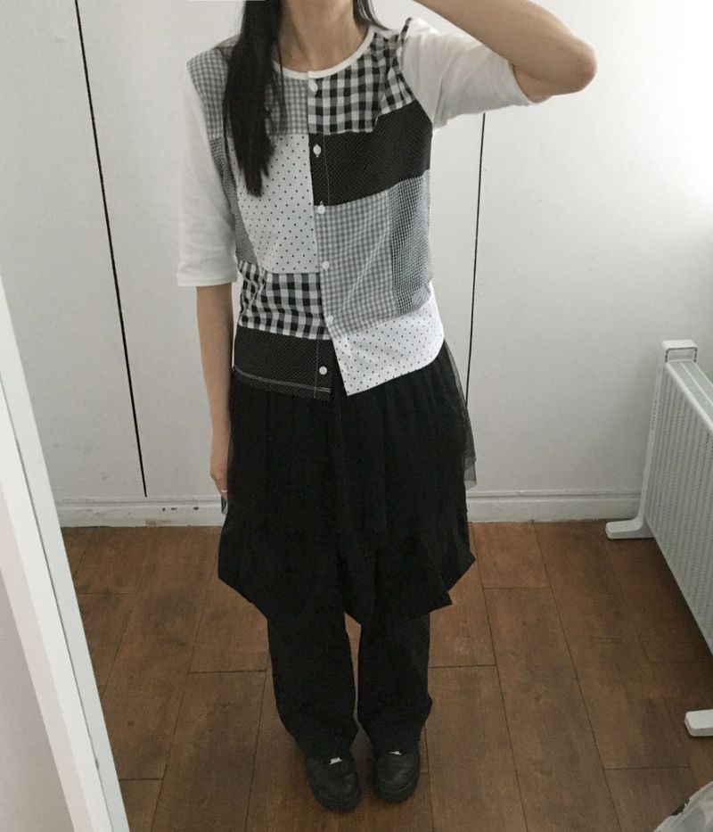  [fiebre] patchwork three quarter sleeve cardigan 