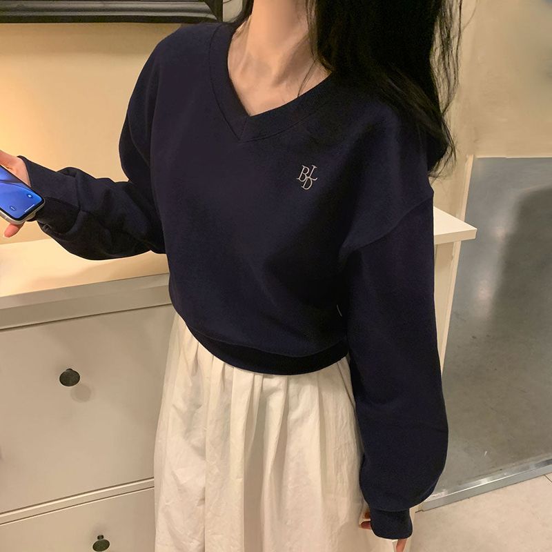 [Bellide made] Pastel V-neck cropped sweatshirt