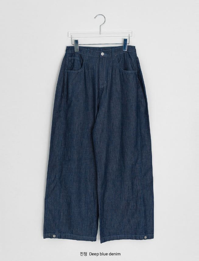 Maroon Side Button Wide Denim Pants