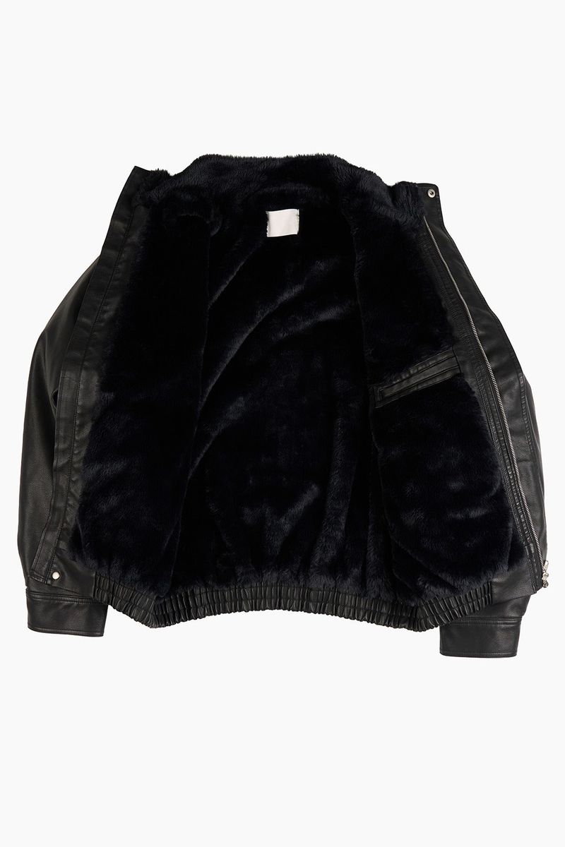 Fur lining leather blouson jumper