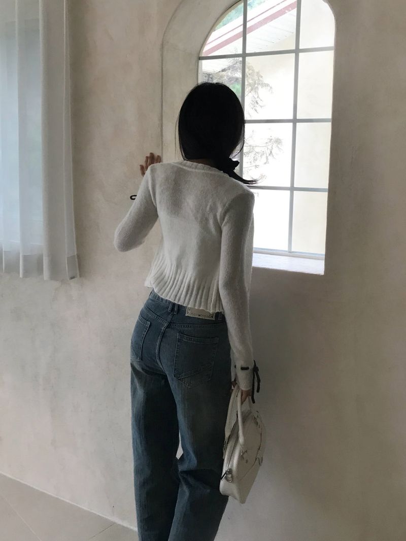 Pomel Lace Trimming Semi Bootcut Pants