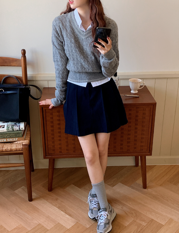 Cashmere Cable Stitch V-neck Knit (5color)