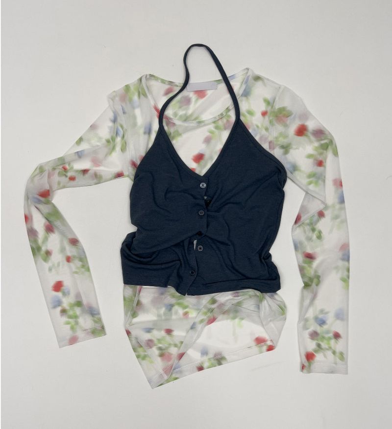 Flower See-through Layered T-shirt