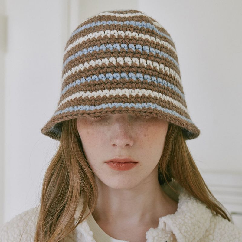 Wool Stripe Crochet Hat (Brown)