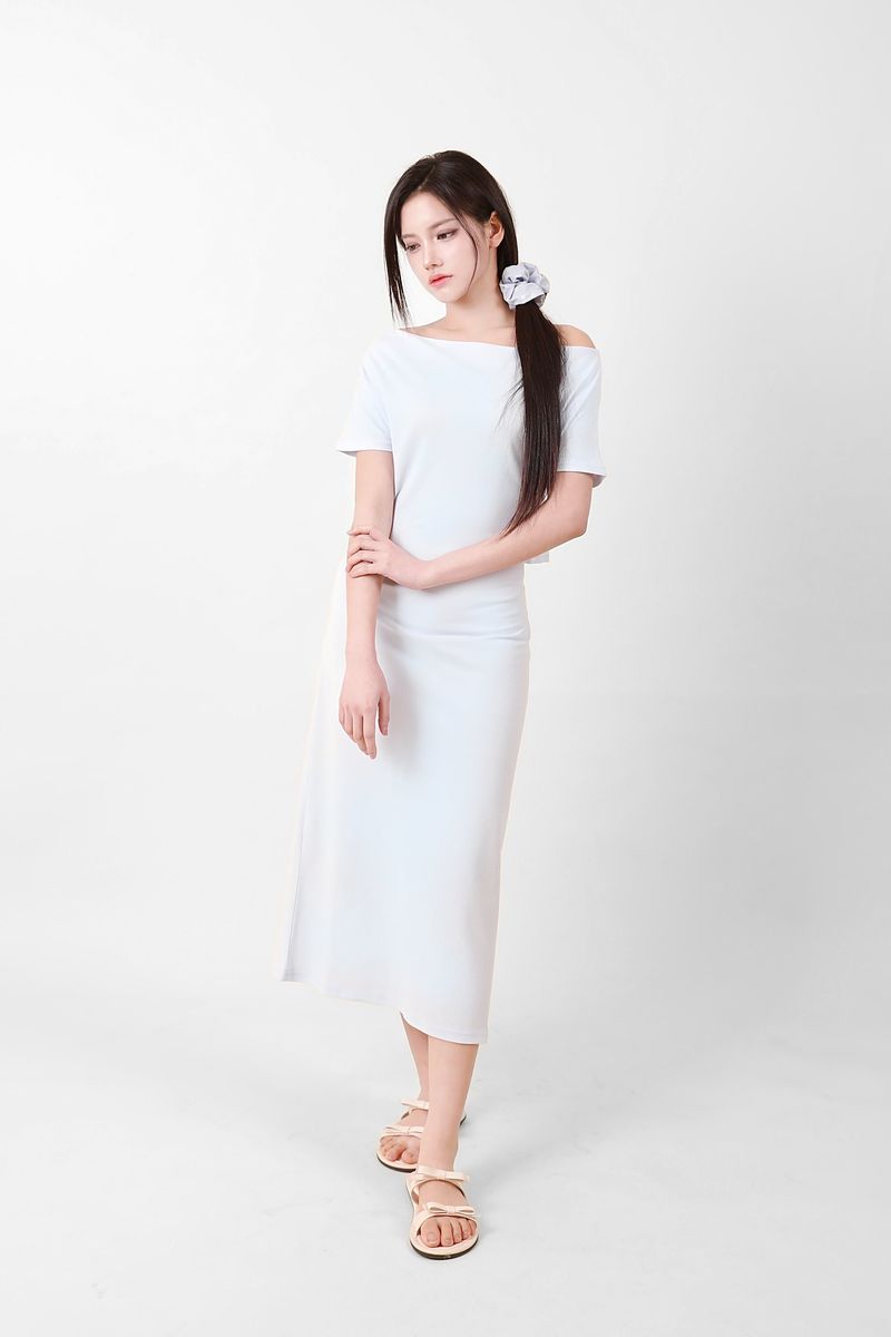 Off-Shoulder Slit Long Onepiece Sky Blue
