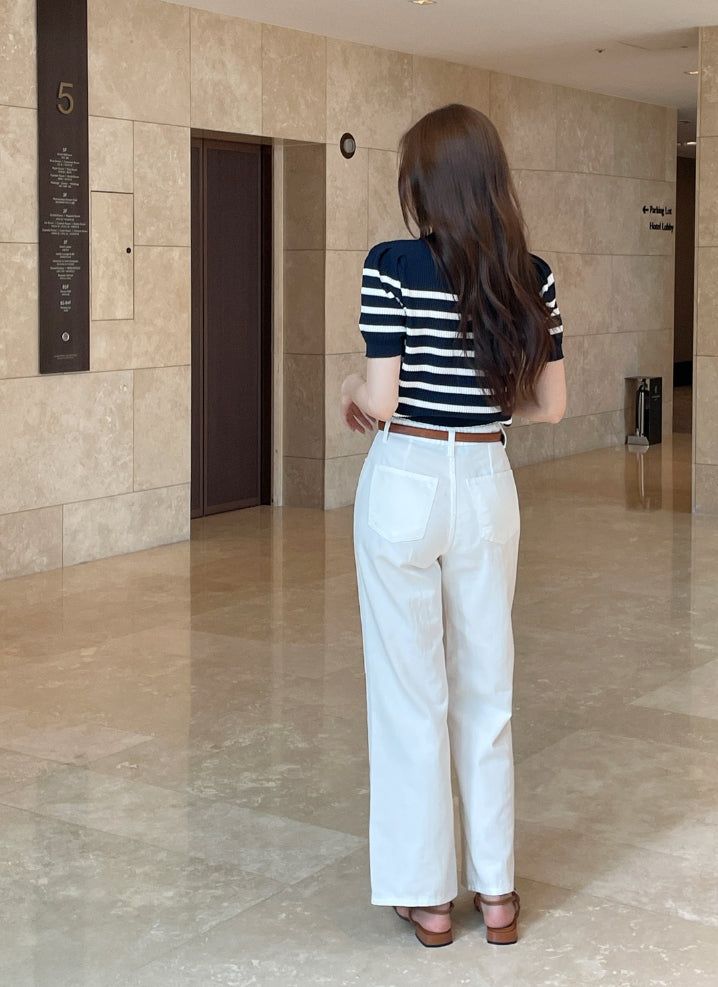 Bully Herringbone Cotton Banding Wide Pants