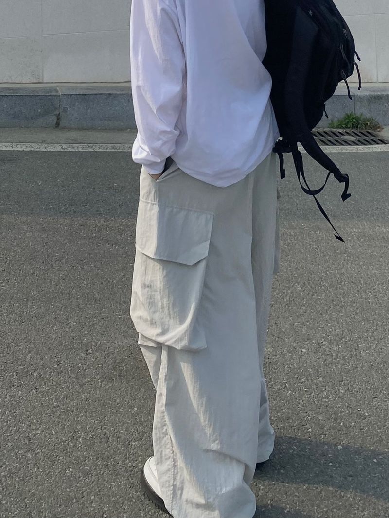 Platinum Grey Nylon Cargo Balloon Pants 2C