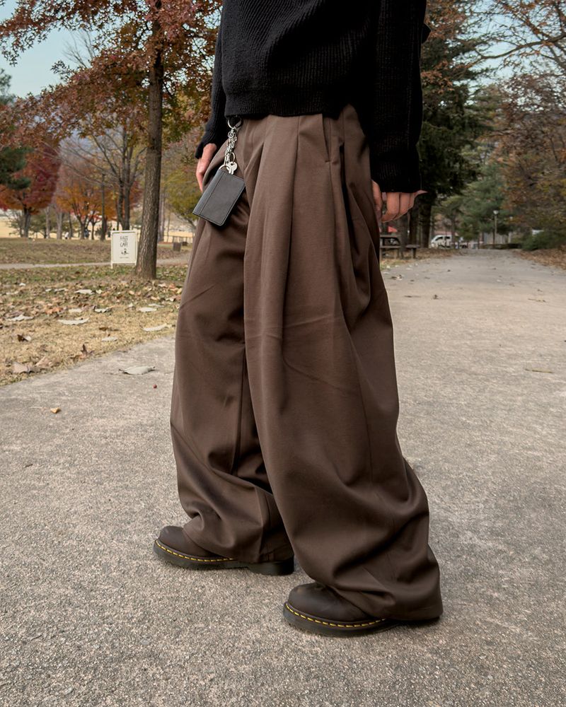 Worvel Wool Wide Pintuck Slacks