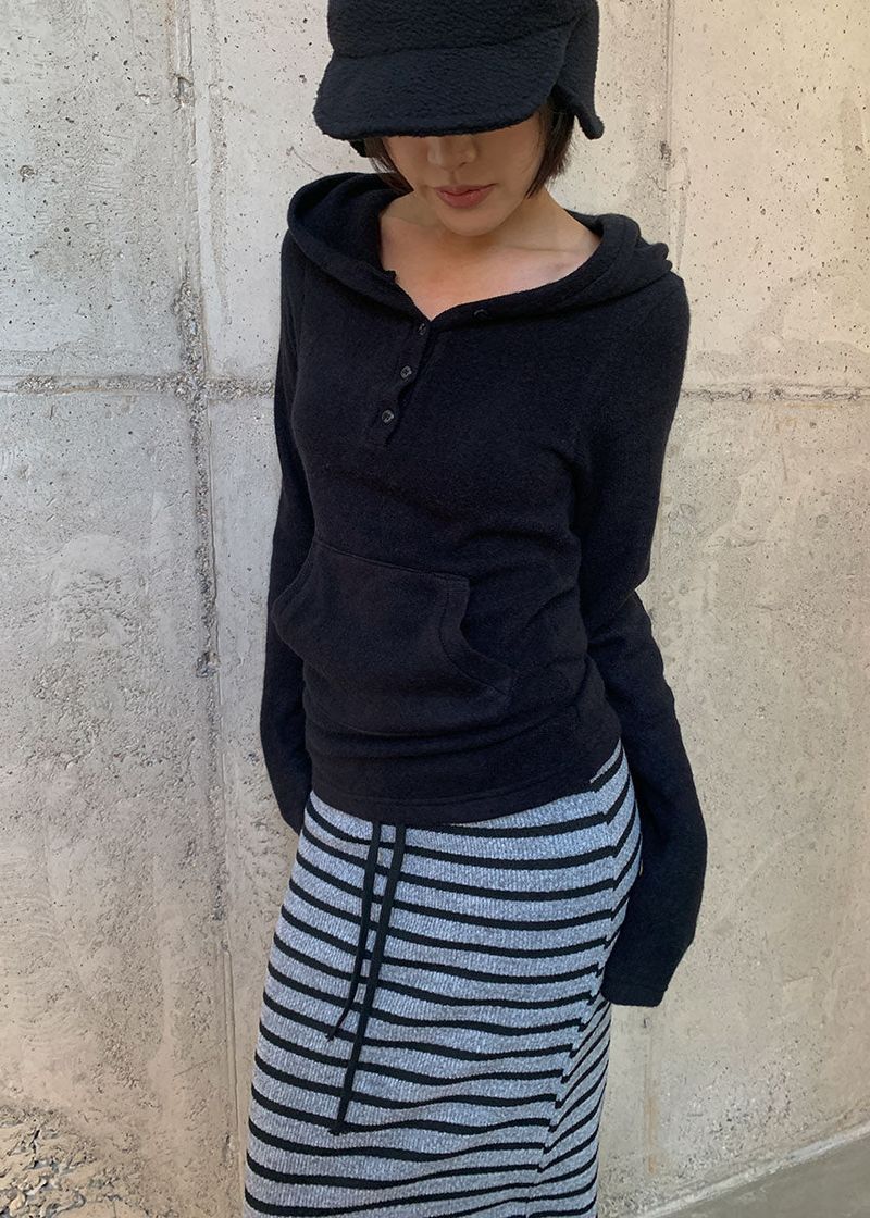 WOOL BUTTON HOOD TEE