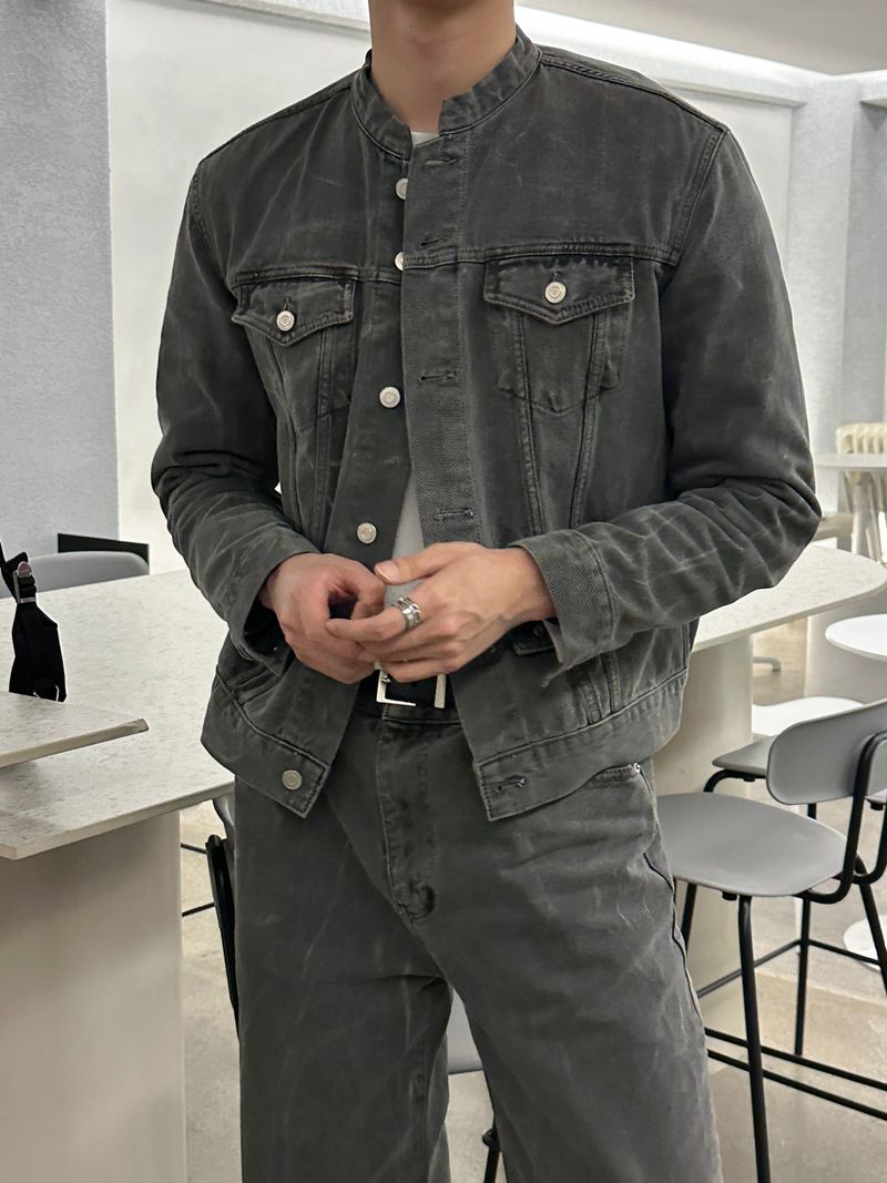 LMN Semi-Over China Setup Denim Jacket (Gray)