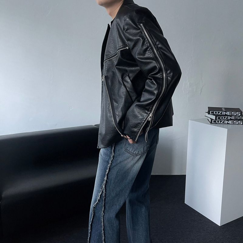ENOC leather zipper double jacket (2 colors)
