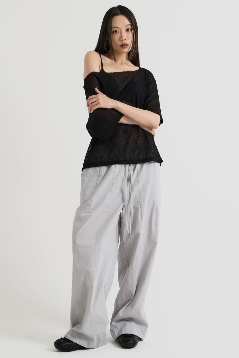 Knit one-shoulder t-shirt, Black