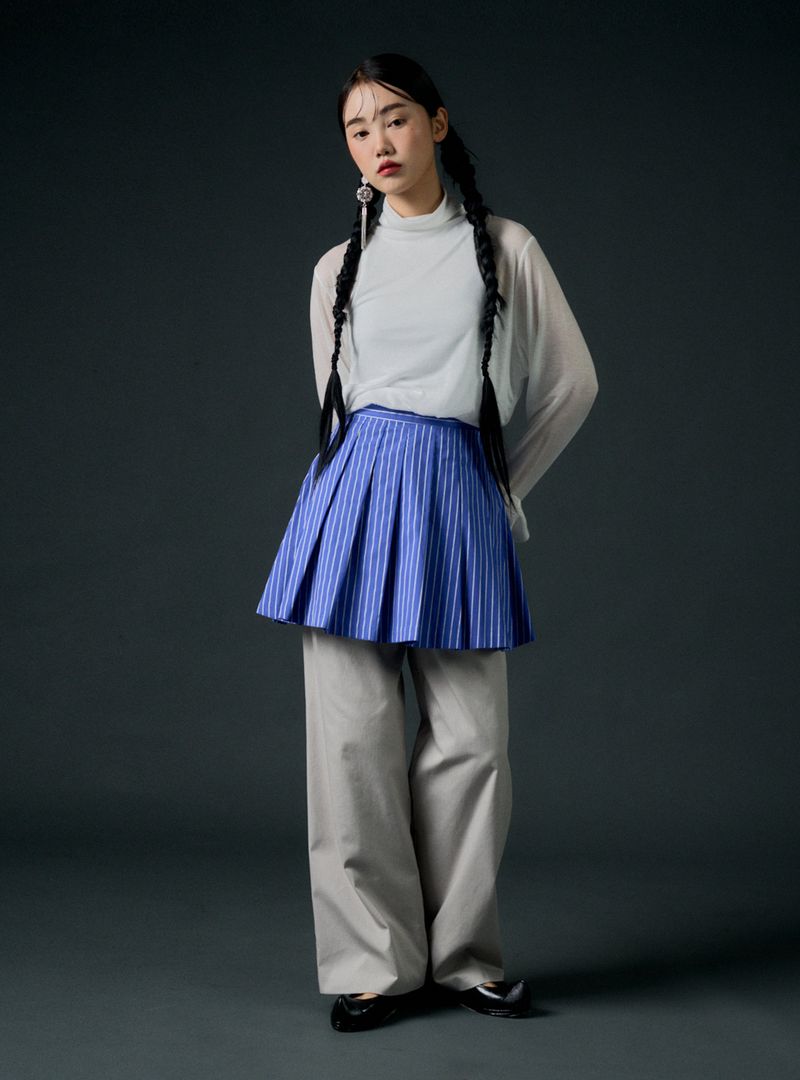 Stripe pleats skirt (blue)