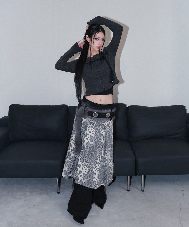 leopard long pleats wrap sk - leopard