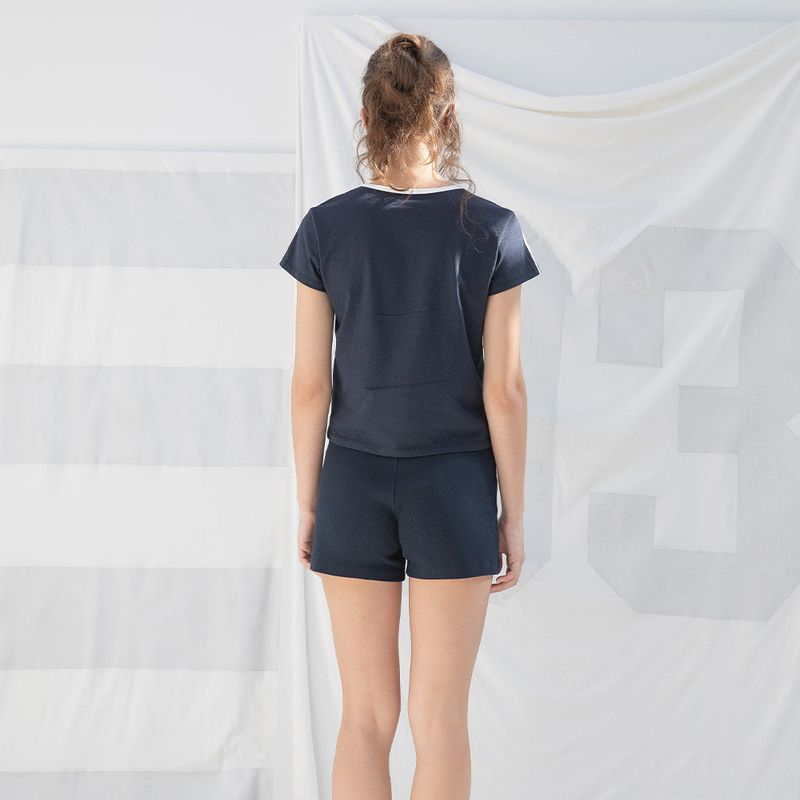 SPORTY LACE-UP T-SHIRT (NAVY)