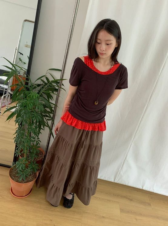 Nayuta Pintuck Tiered Banding Long Skirt