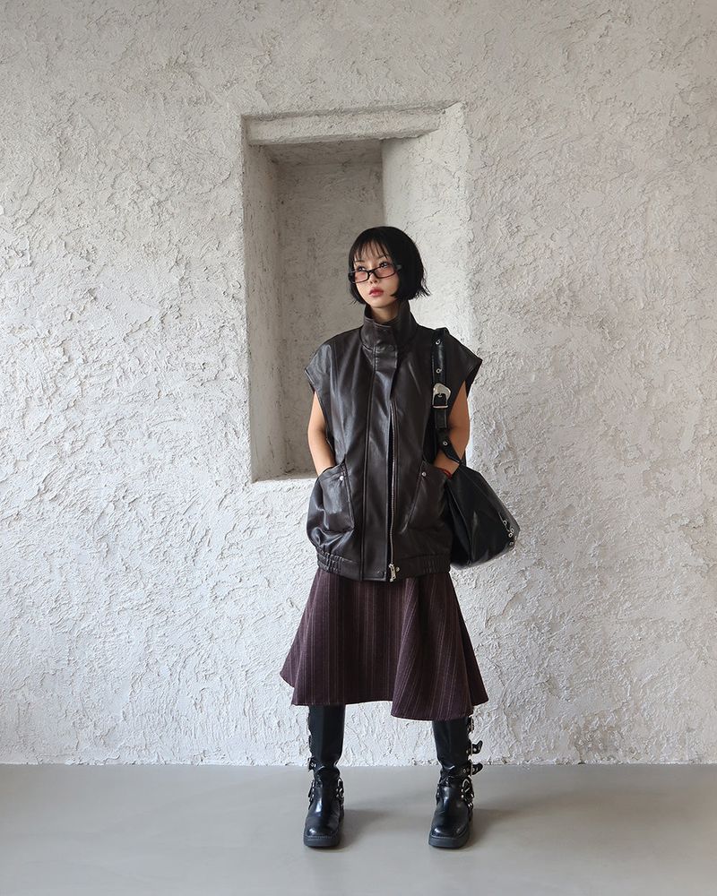 leather oversized fit vest jacket