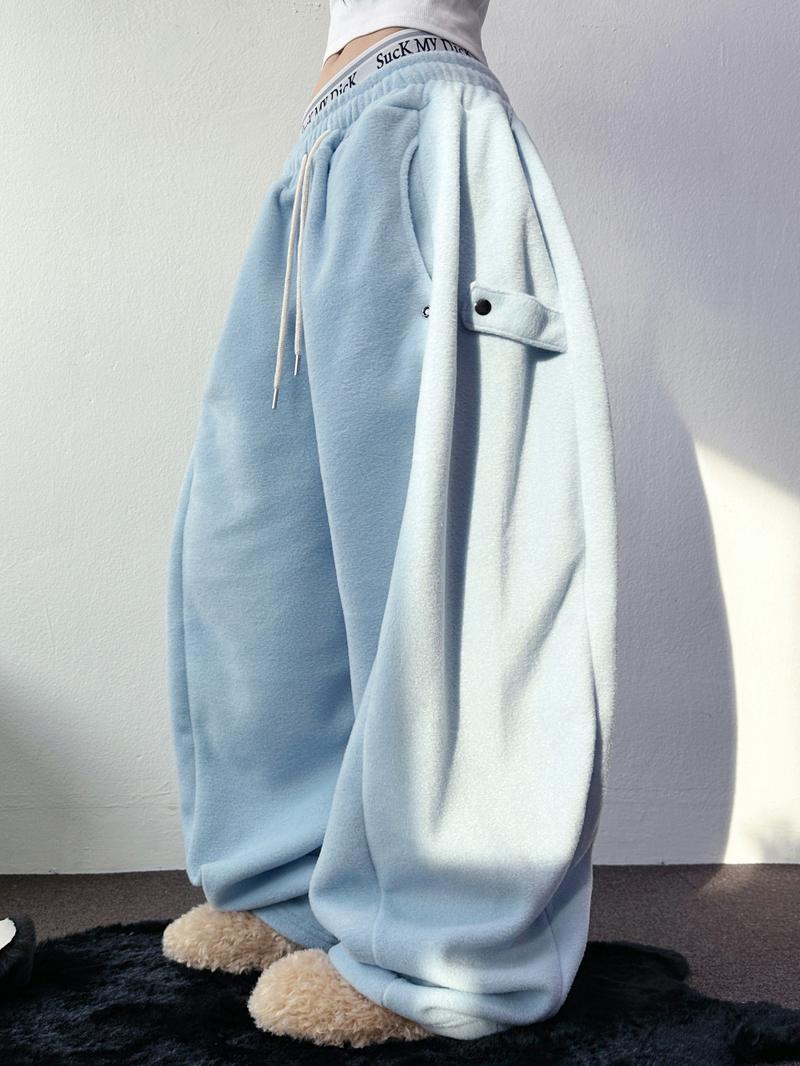BOTH-SIDES FLEECE SNAP LONG PANTS 🧸🩵🤍6COLOR