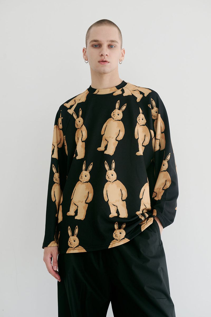 BSRABBIT(ビエスラビット)の「BSR2223FWPO043 BR PAT JERSEY LONG SLEEVE BLACK(Tops)」