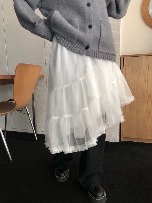 anyonemore（エニーワンモアー）の「Banna Tiered Frill Tulle Unbalance Skirt（Skirts）」