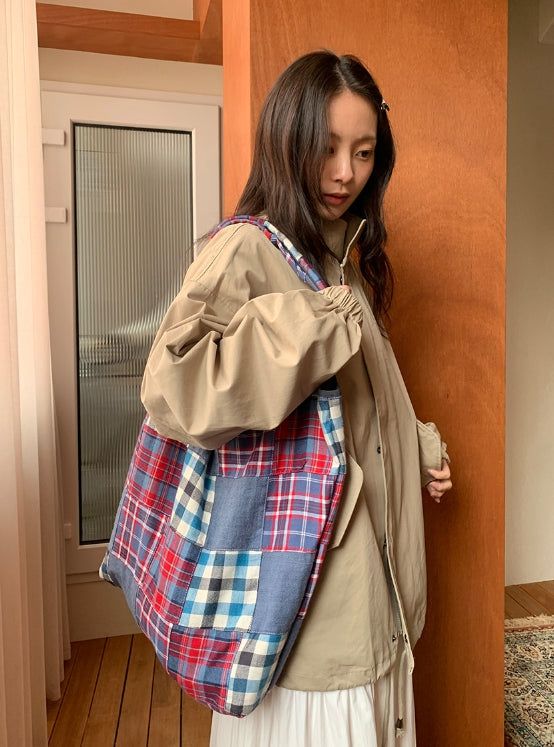 BAON（バオン）の「Zmeb Cotton Check Patchwork Shoulder Bag（Bags）」