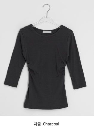ワンプイUネック/Vネックサイドシアリング7分丈Tシャツ