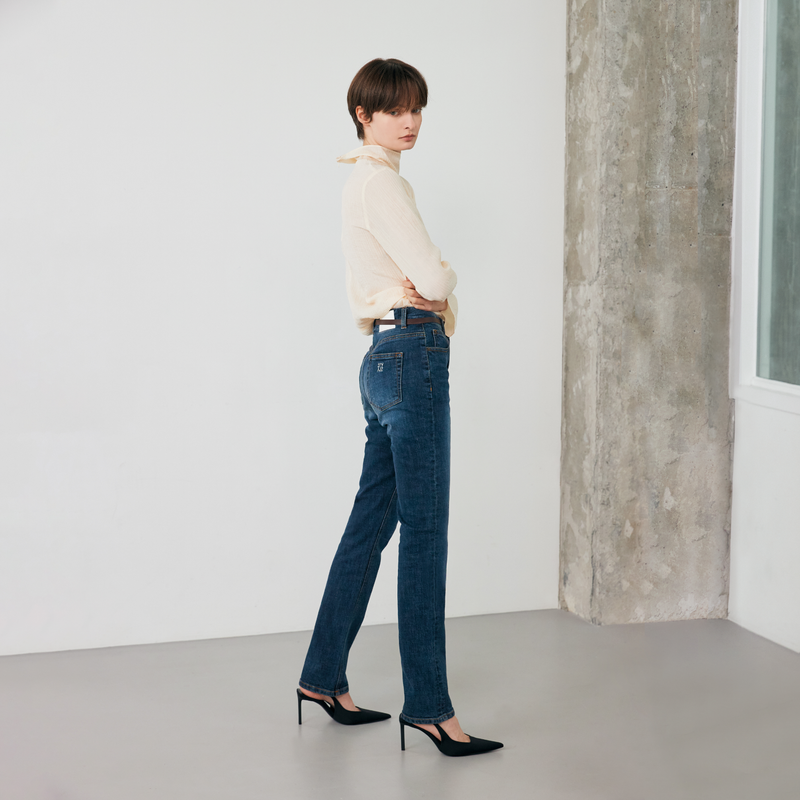 Twill Deep Blue Slim Straight Jean - YC392