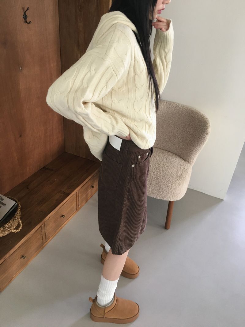 ロニンコーデュロイカットAラインミディスカート